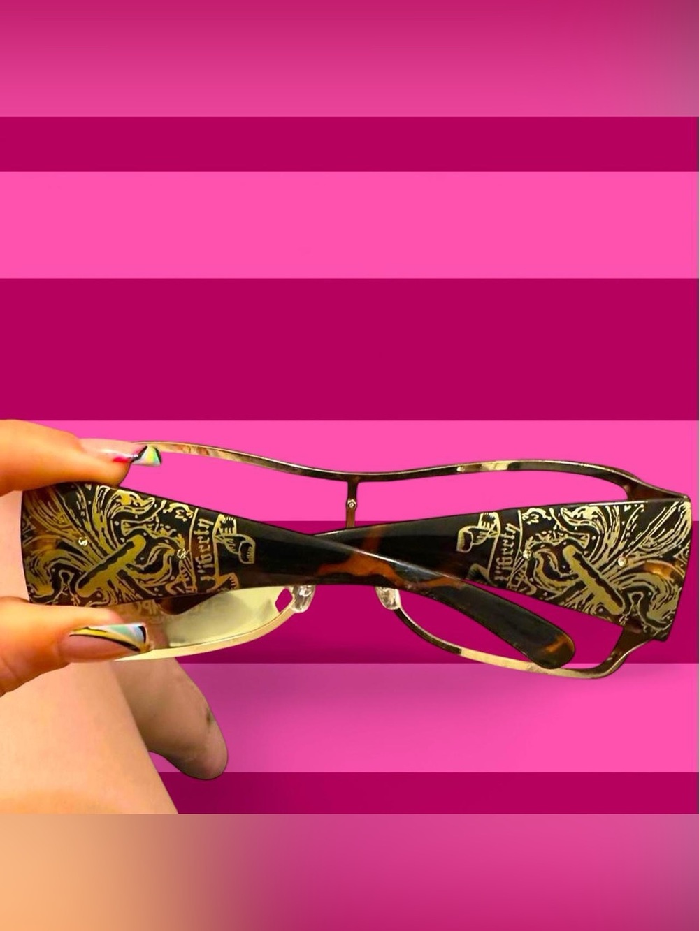 Southpole Gold-Accent Tortoiseshell Rimless Sunglasses with Decorative Temple